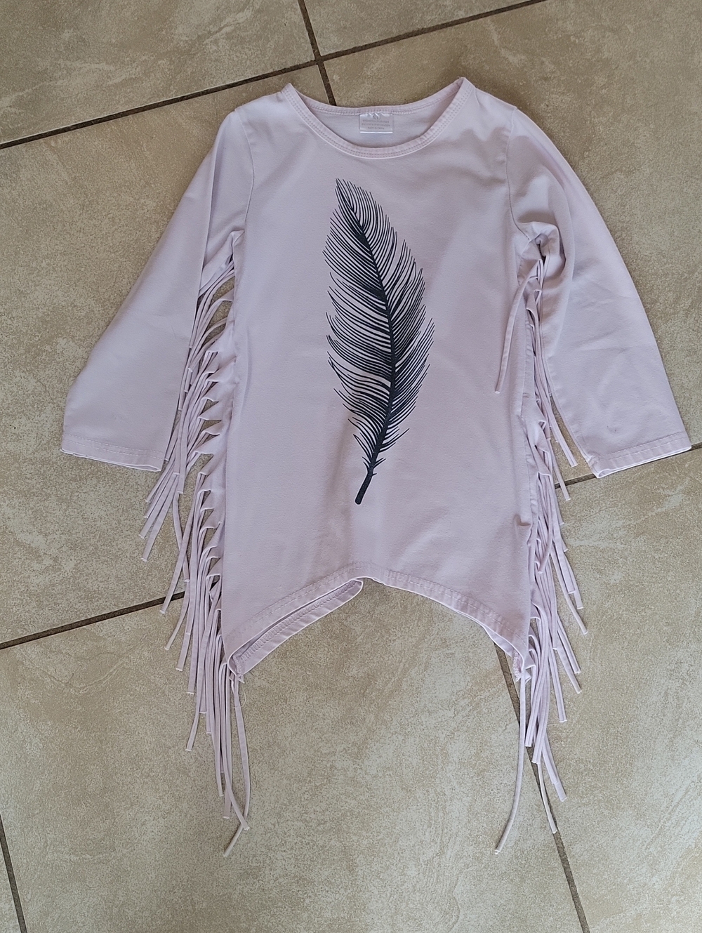 Girls Long Sleeve Feather Fringe Top - Light Pink